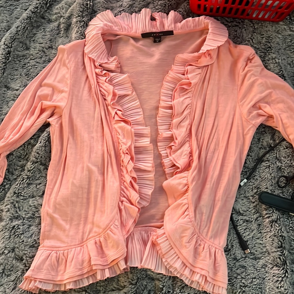 pink fluffy cardigan